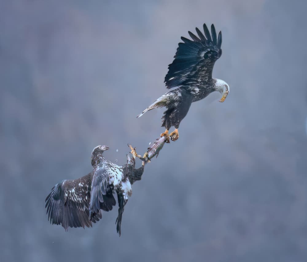 Bald Eagle Fish Fight by Yuan Su — canvas wall art