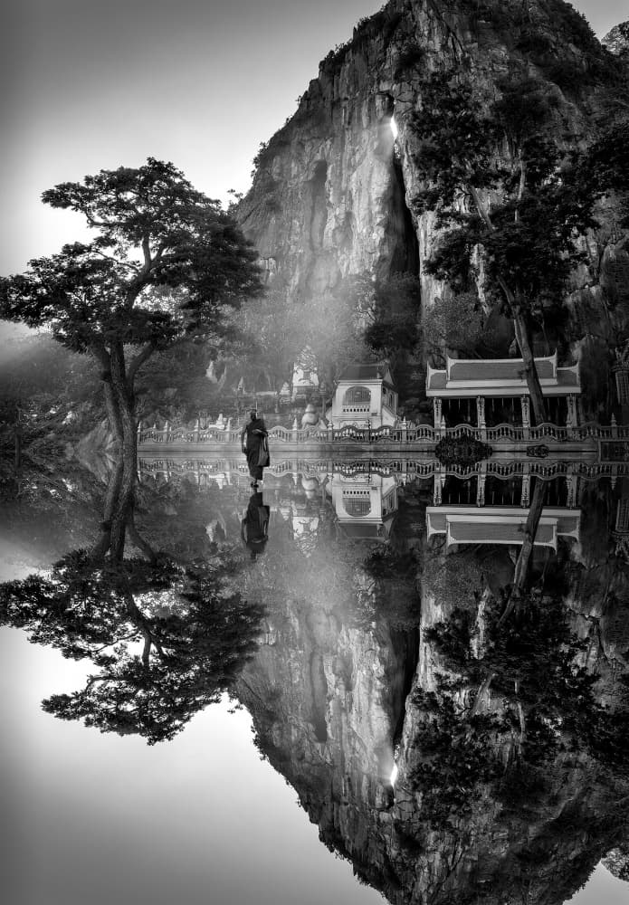 Monk's Serene Reflection by boonlertro — canvas wall art