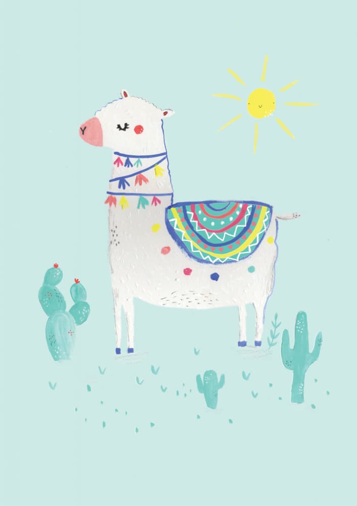 Cheerful Llama Desert Scene by Laura Pantony — canvas wall art