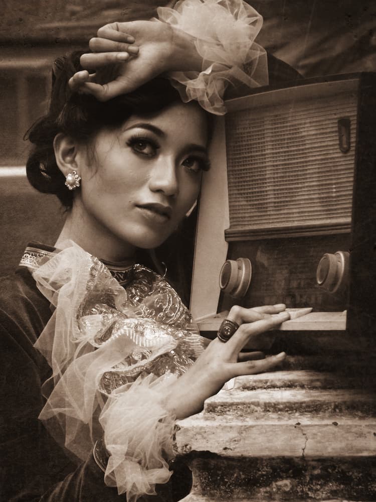Woman with Vintage Radio by Kahar Lagaa — canvas wall art