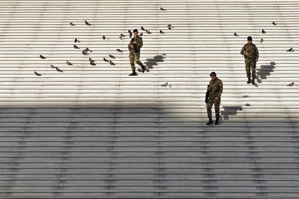 Soldiers on Urban Steps by Jure Kravanja — canvas wall art