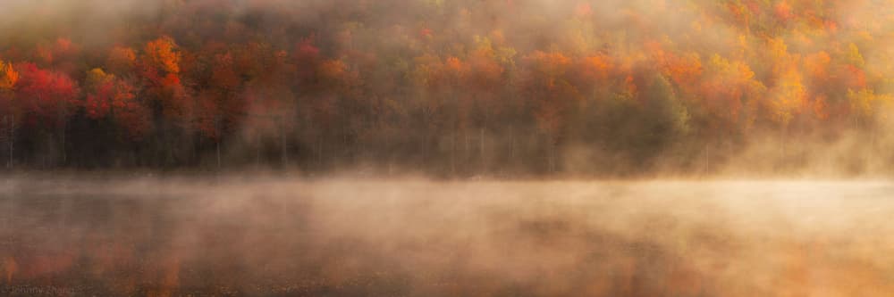 Misty Autumn Lake by Johnny Zhang — canvas wall art