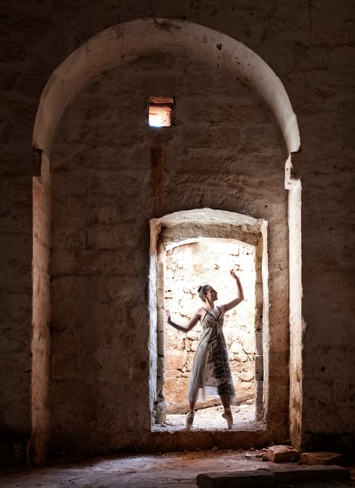 Elegant Ballerina Stone Arch by Renata Apanaviciene — canvas wall art