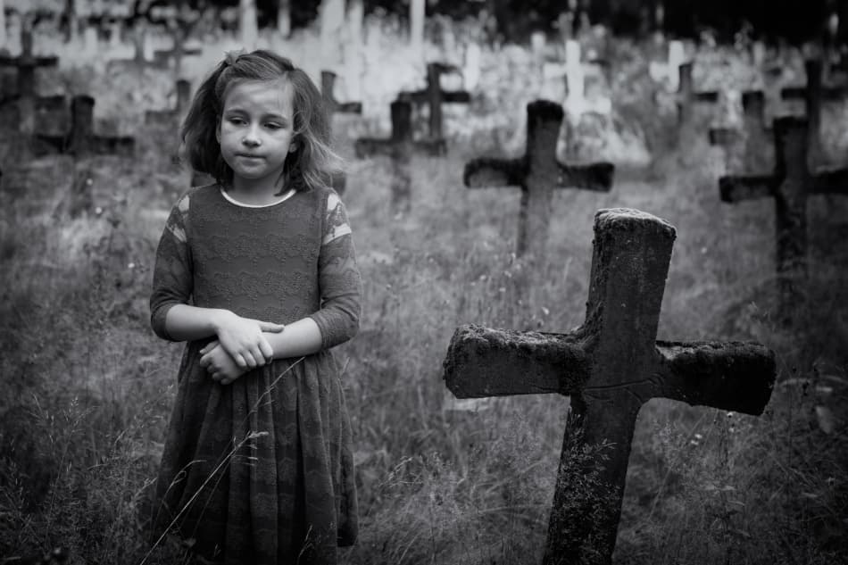 Young Girl Old Graveyard by Mirjam Delrue — canvas wall art
