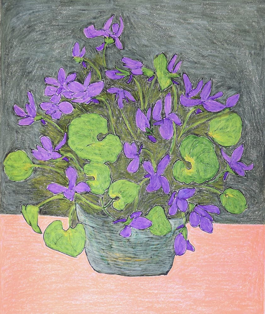 Potted Purple Violets by Viktoriia Saunina — canvas wall art