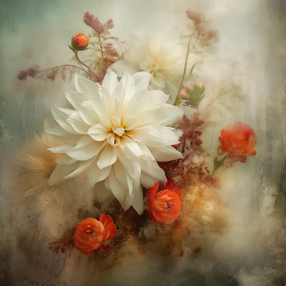 Soft Dahlia Arrangement by Bilge Paksoylu — canvas wall art