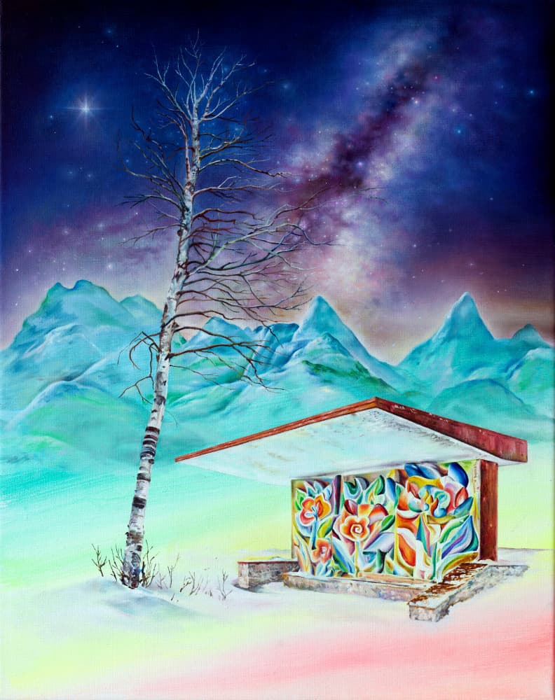 Starry Winter Bus Stop by Anne Wölk — canvas wall art