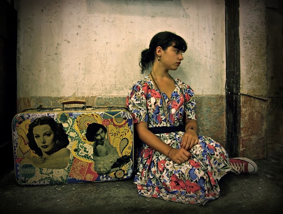 Waiting with Vintage Suitcase by Abilio Silveira — canvas wall art