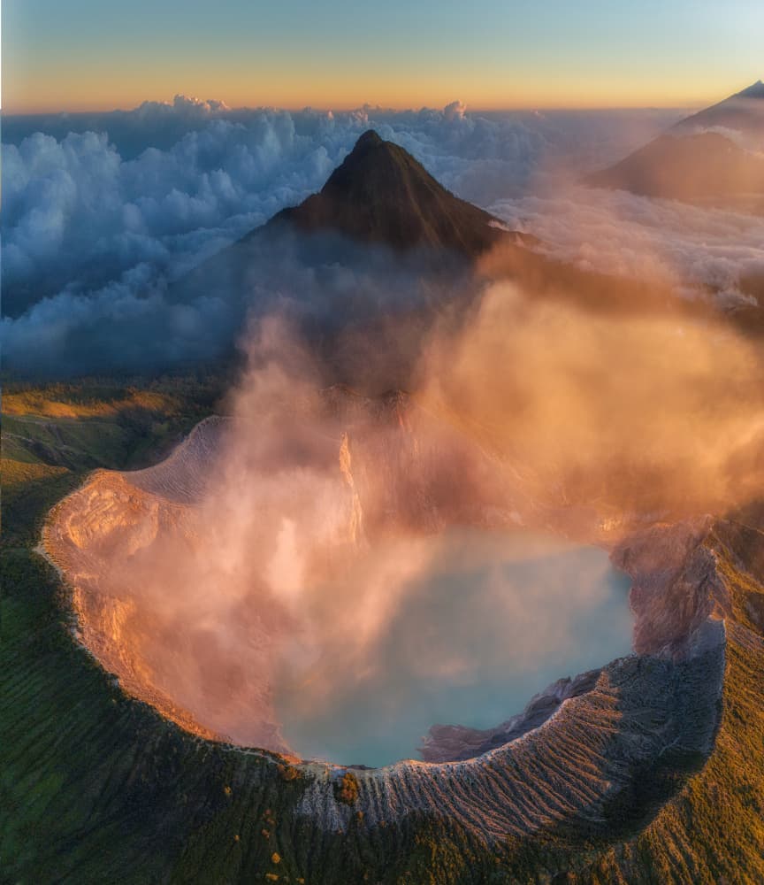 Golden Hour Volcanic Lake by ANNA AN — canvas wall art