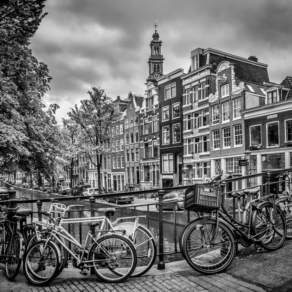 Amsterdam Canal Bicycles by Melanie Viola — canvas wall art