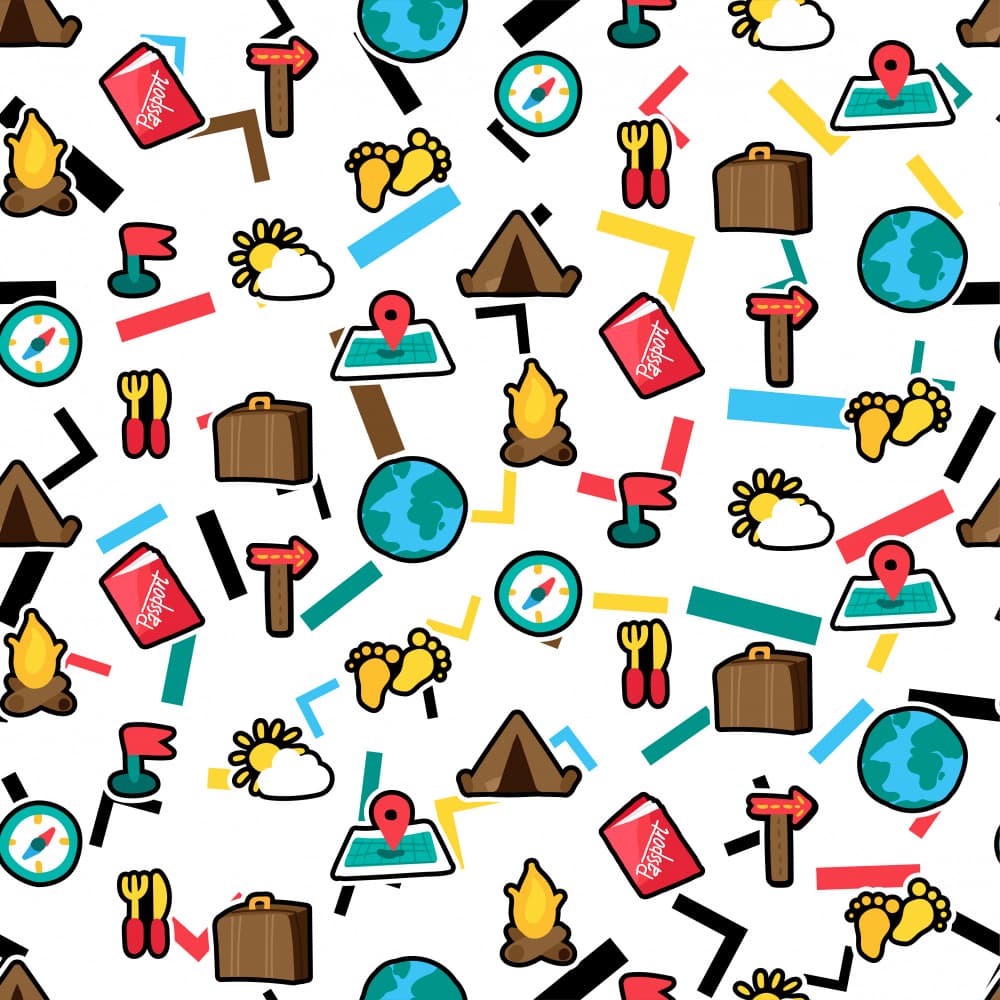 Adventure Travel Pattern by Marika Barsrsind — canvas wall art