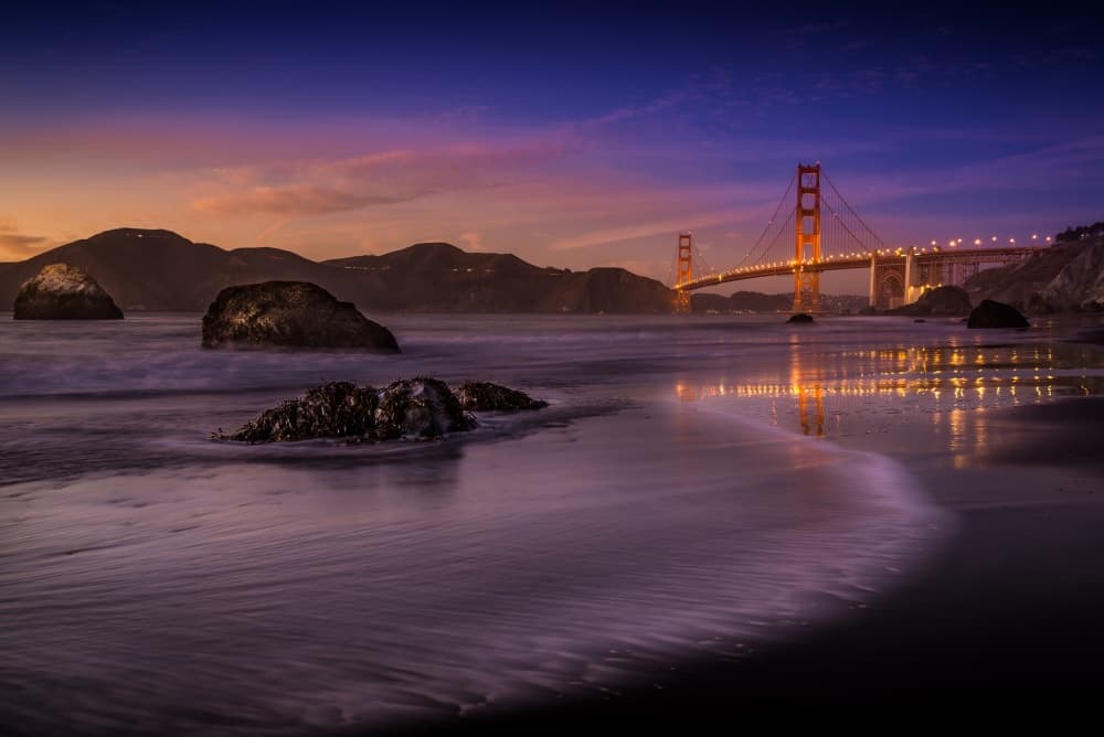 Golden Gate Twilight Beach by Mike Leske — canvas wall art