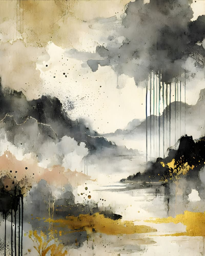 Golden Watercolor Landscape by Kintsugi99 — canvas wall art