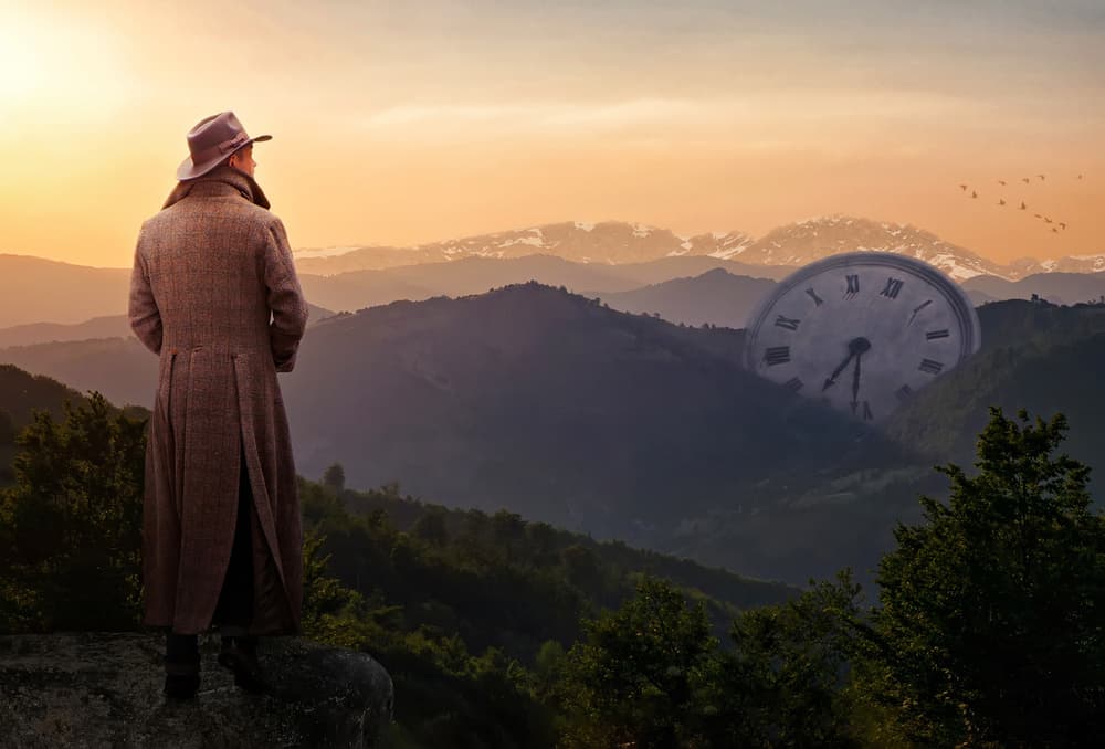 Man and the Mountain Clock by Nermin Smajić — canvas wall art