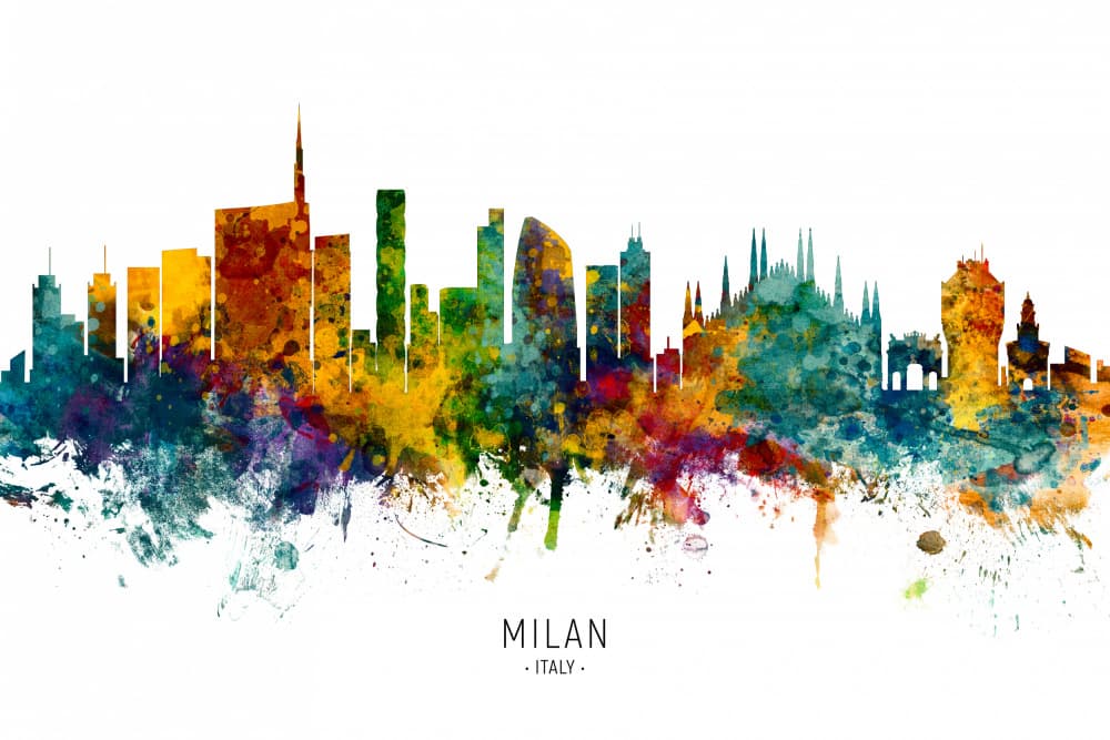Colorful Milan Skyline by Michael Tompsett — canvas wall art