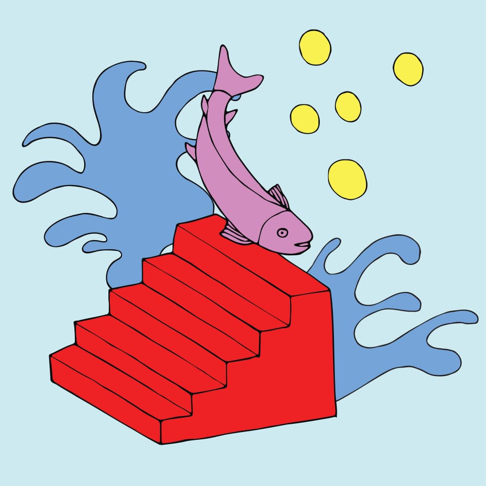 Pink Fish Leaps Steps by Irene Demetri — canvas wall art