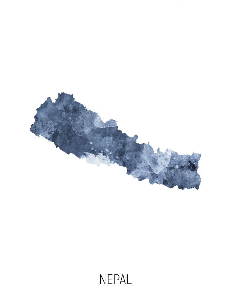 Watercolor Nepal Map by Michael Tompsett — canvas wall art