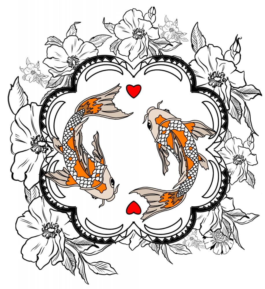 Koi Fish Love Blooms by Anda Bieza — canvas wall art