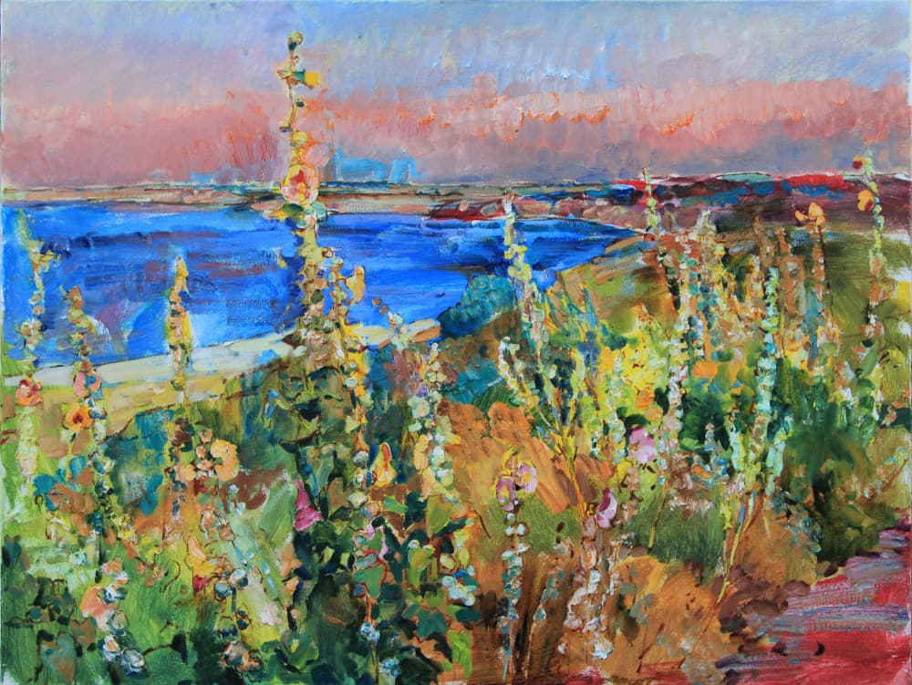 Sunset Over Coastal Blooms by Andrii Kutsachenko — canvas wall art