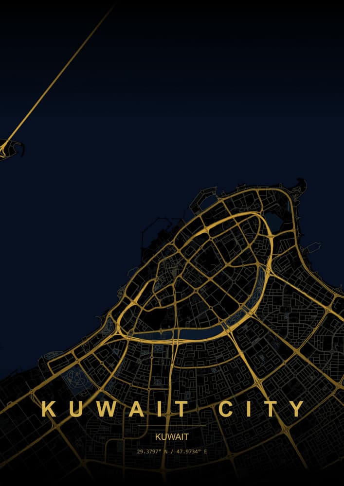 Kuwait City Golden Map by HUGO — canvas wall art