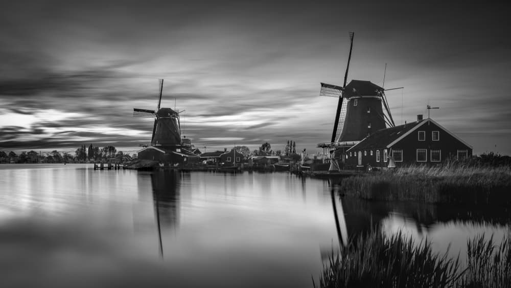 Dutch Windmills Reflection by Gonçalo Capitão — canvas wall art