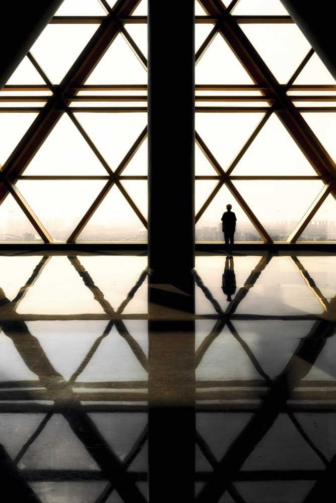 Solitary Figure Geometric Reflection by Yifan Wu — canvas wall art