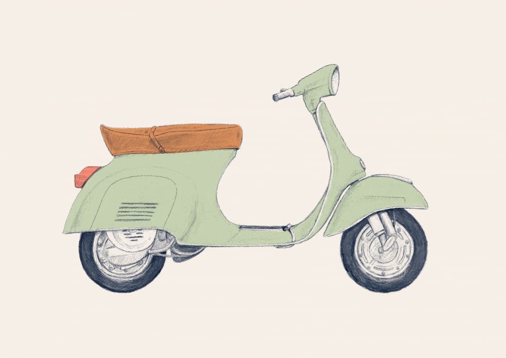 Vintage Green Scooter by Florent Bodart — canvas wall art