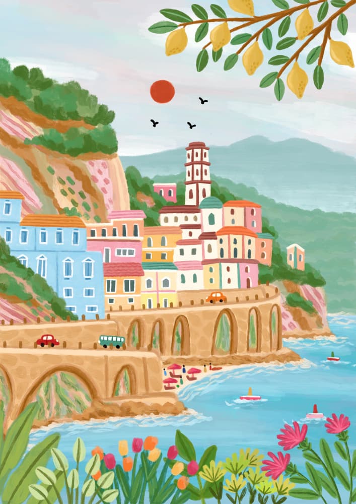Colorful Amalfi Coast by Nidhi Kachhadiya — canvas wall art