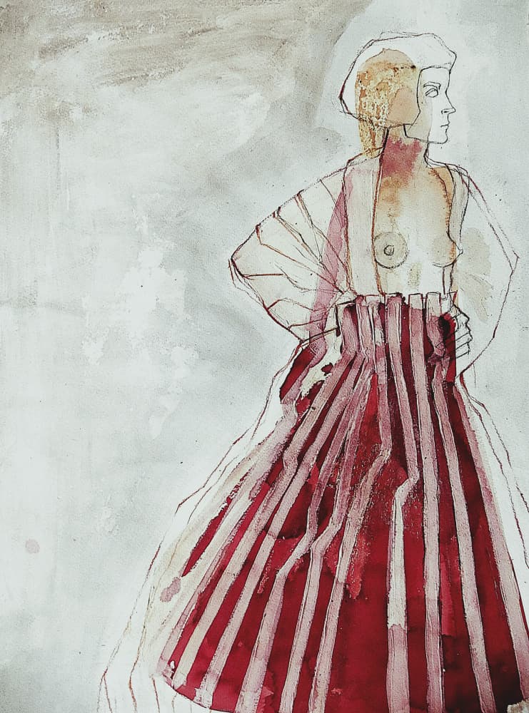 Nude Figure Red Stripes by Doris Schmitz — canvas wall art