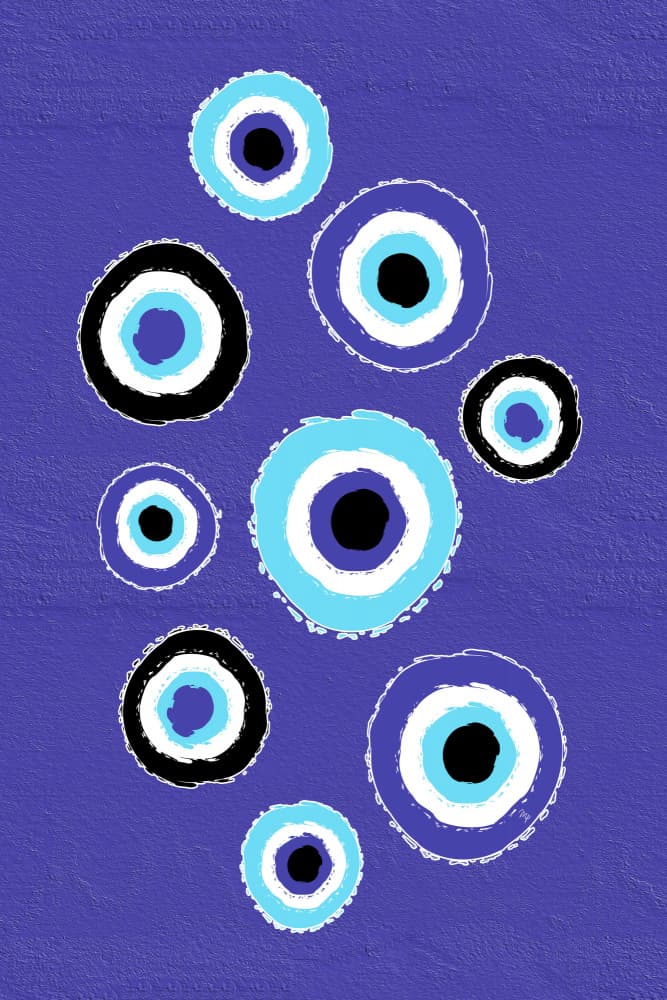 Blue Evil Eye Symbols by Martina — canvas wall art