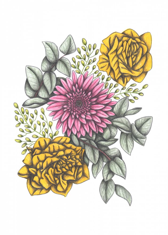 Pink Yellow Floral Bouquet by Cecilia Battaini — canvas wall art
