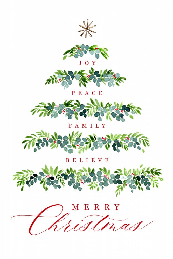 Merry Christmas Message Tree by Rosana Laiz Blursbyai — canvas wall art