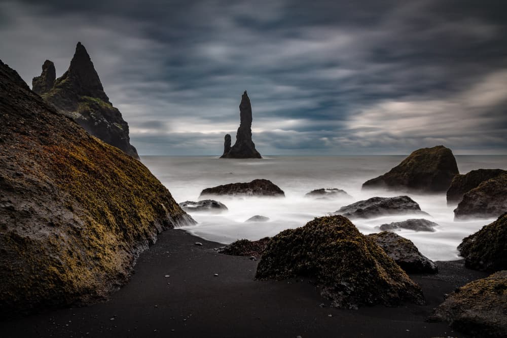 Black Sand Sea Stacks by Franco Farinati — canvas wall art