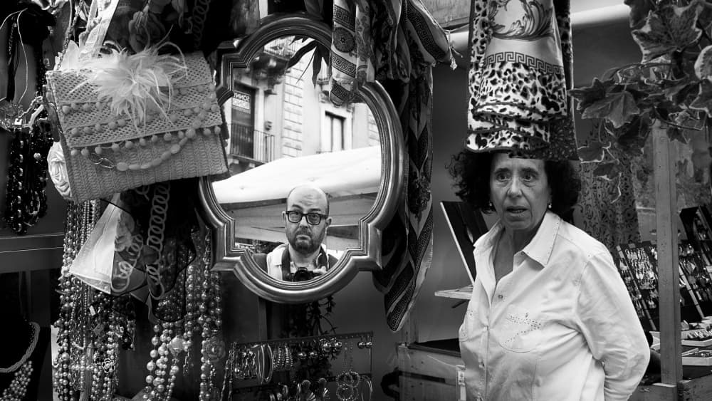 Street Vendor and Mirror by Rosario Leonardi — canvas wall art
