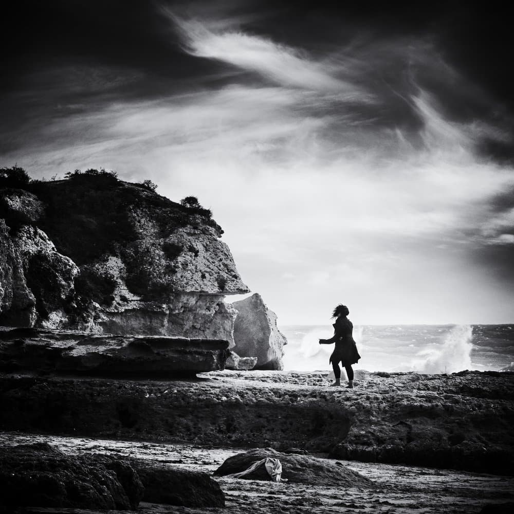 Lone Figure Ocean Storm by Ina Tänzer — canvas wall art