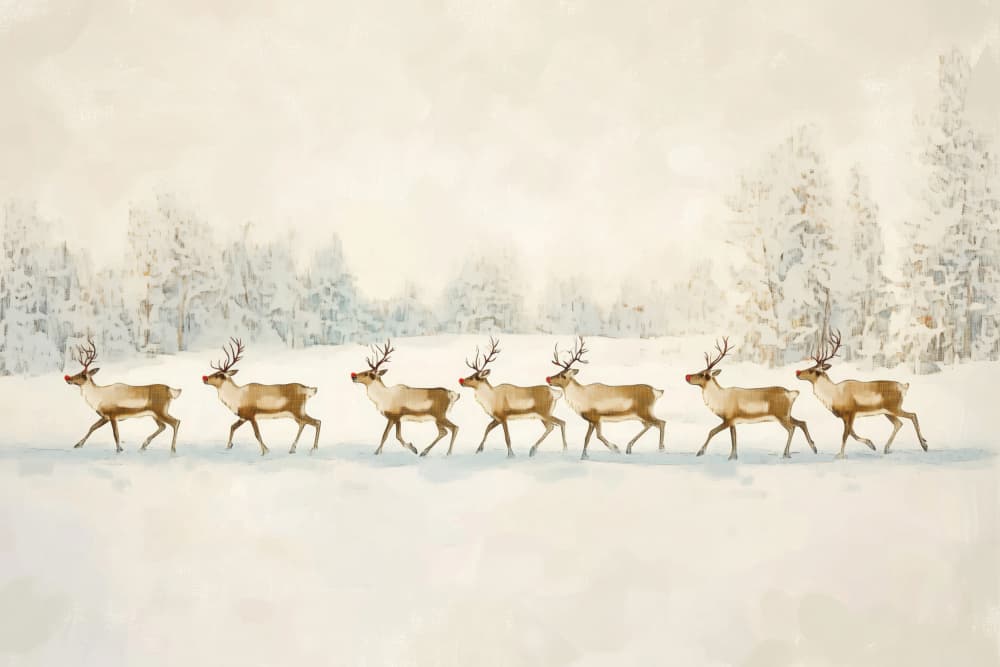 Reindeer In Winter Snow by Melloi Art Prints — canvas wall art