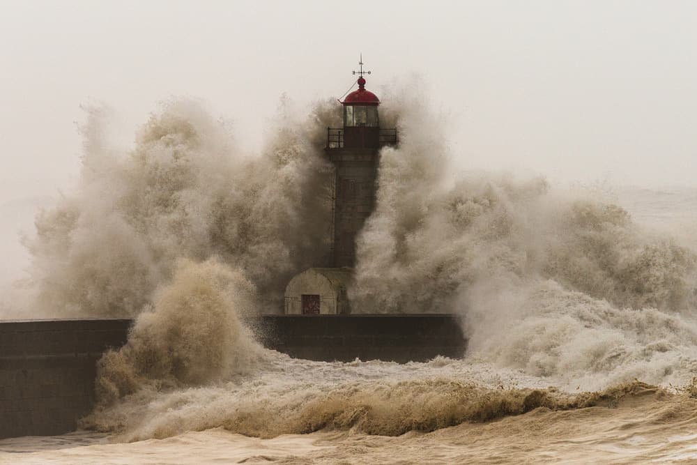 Crashing Waves Lighthouse by Ricardo Leal — canvas wall art