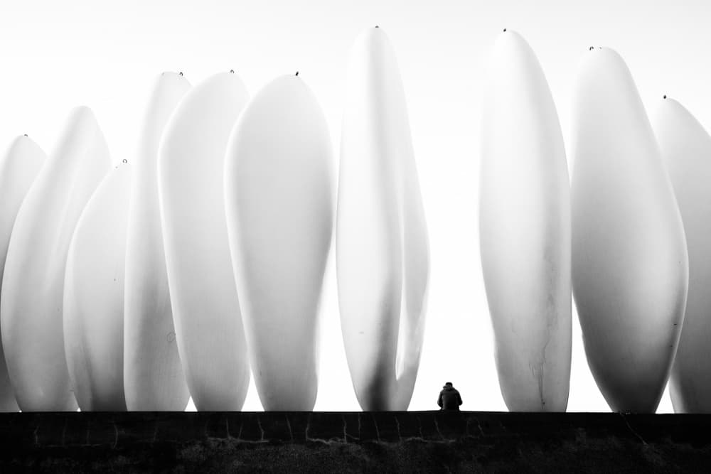 Solitary Figure White Forms by Ali Ayer — canvas wall art