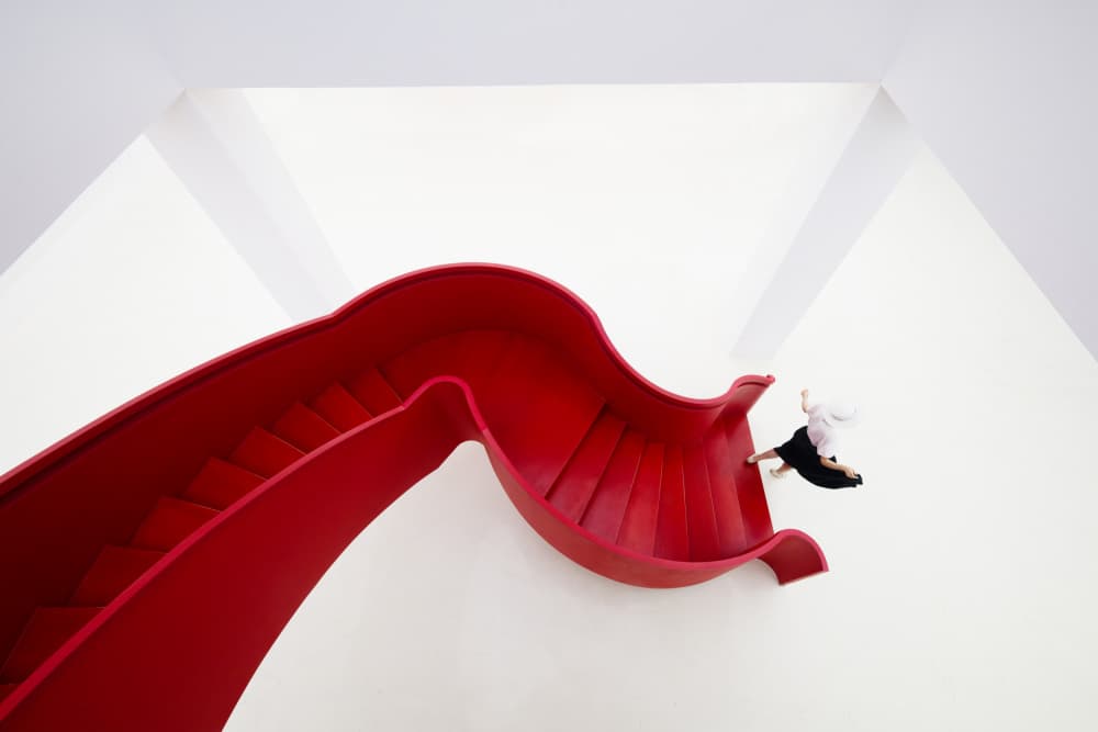 Playful Red Staircase by konglingming — canvas wall art