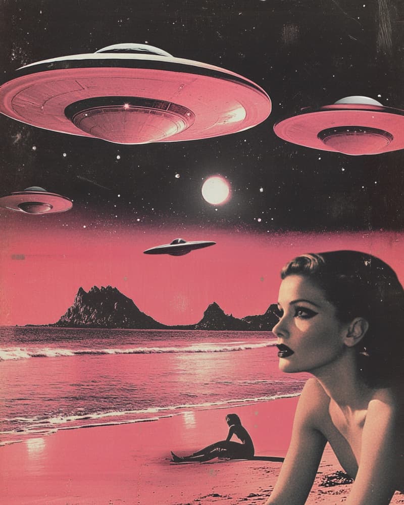 UFOs Over Pink Beach by Samantha Hearn — canvas wall art