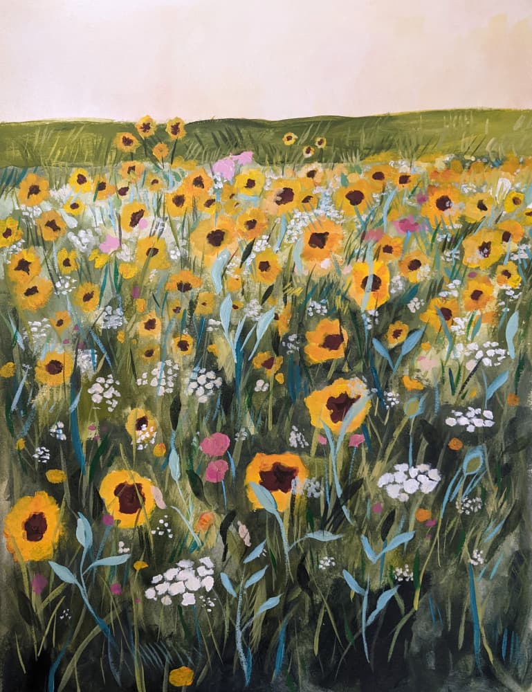 Golden Sunflower Field by Claire Whitehead — canvas wall art