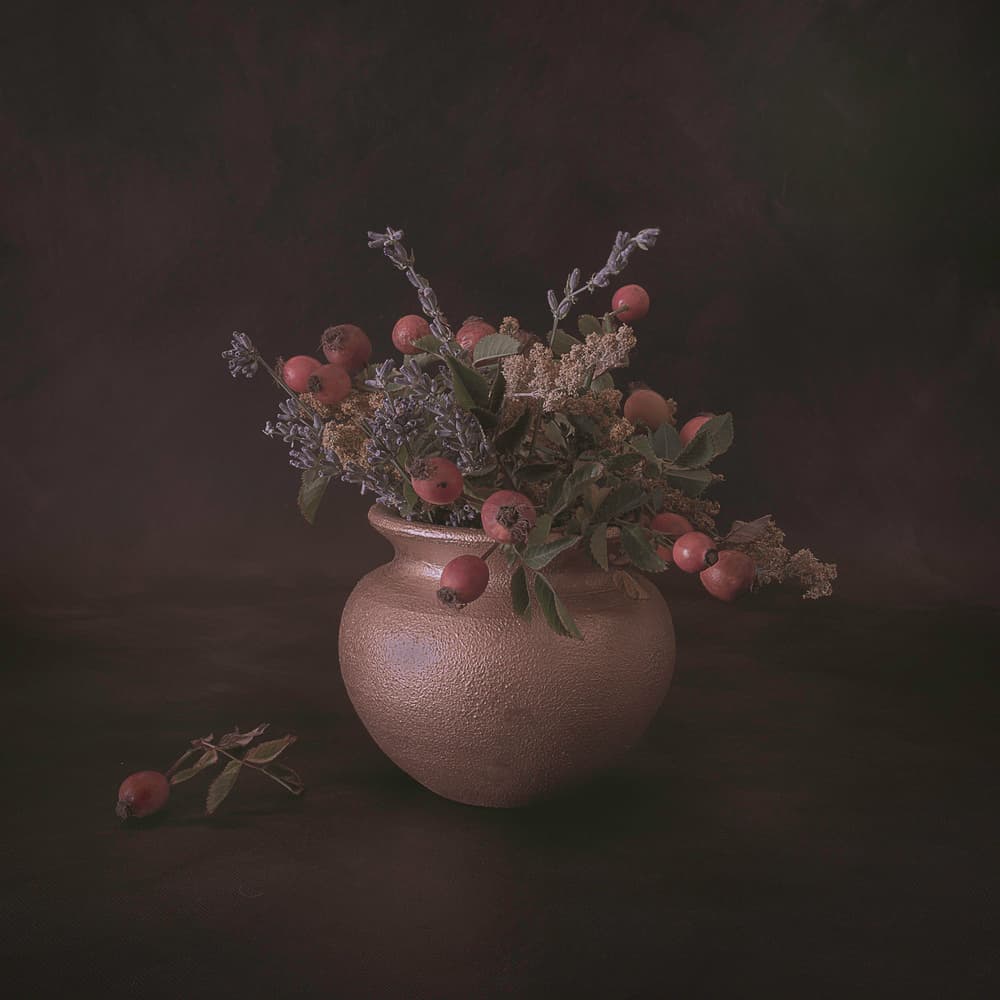 Rustic Rosehip Bouquet by Cicek Kiral — canvas wall art
