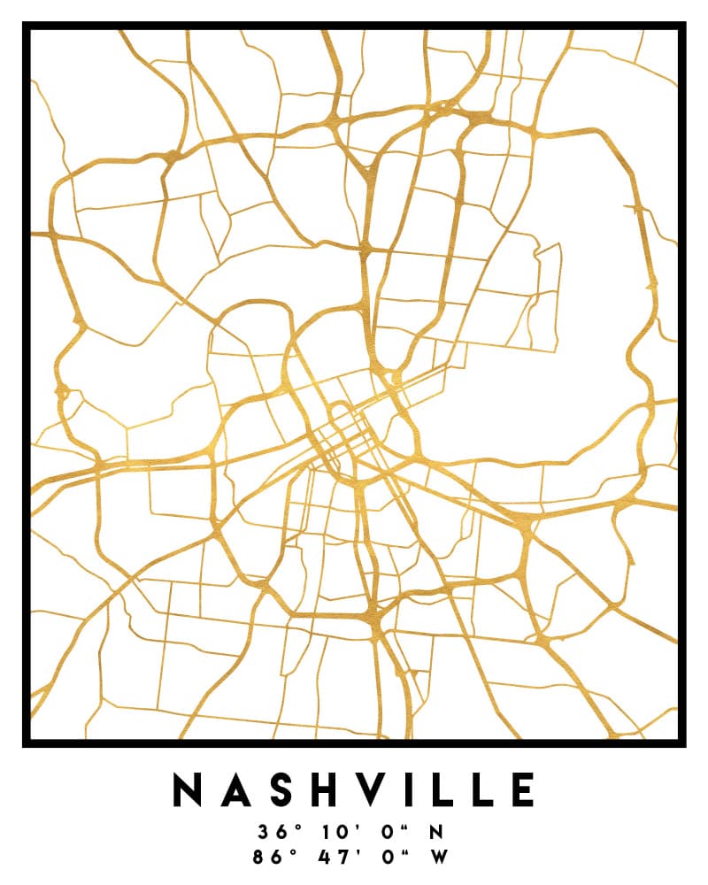 Nashville Gold Map by Emiliano Deificus — canvas wall art