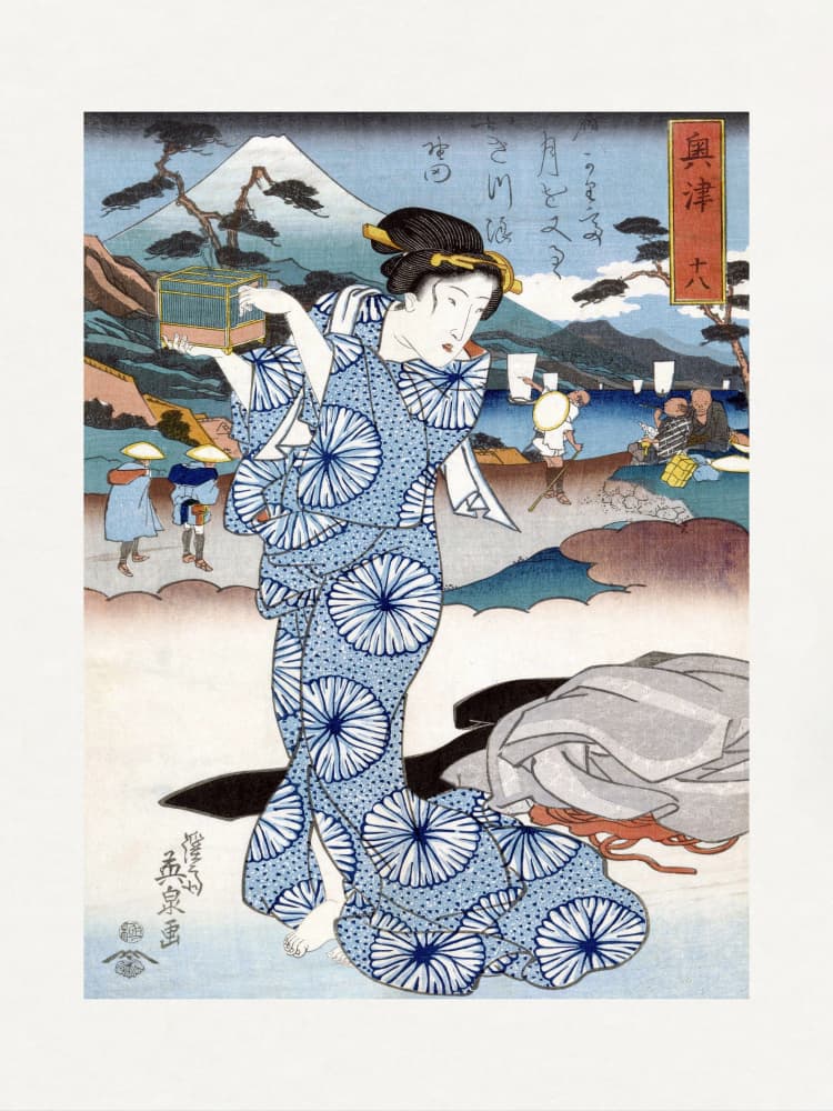 Japanese Woman (1830) Vintage Woodblock Print Boarder by Keisai Eisen — canvas wall art