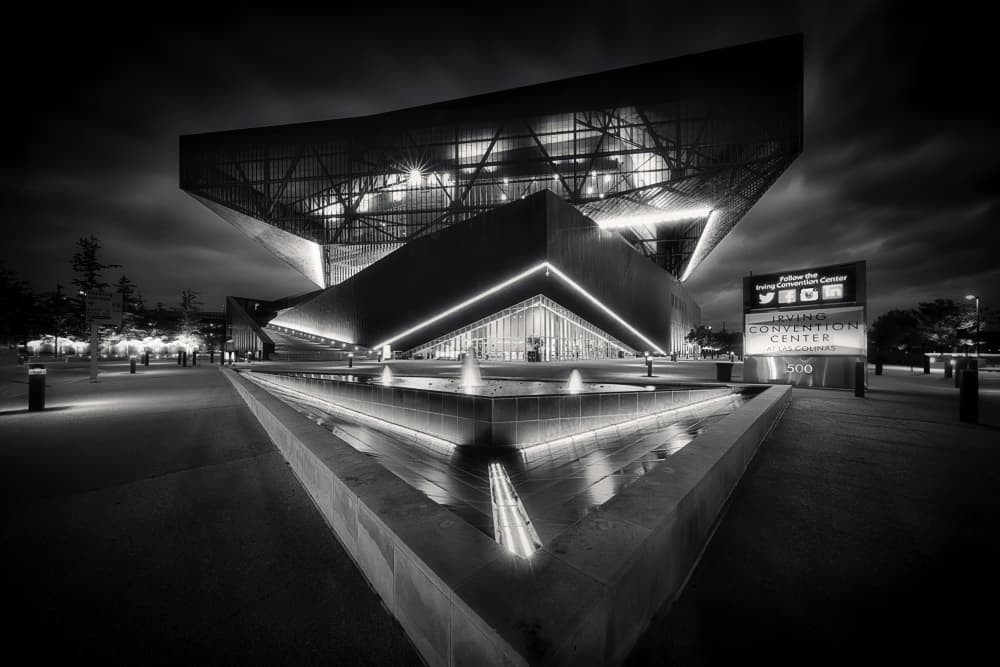 Geometric Building Night Glow by Michael Zheng — canvas wall art