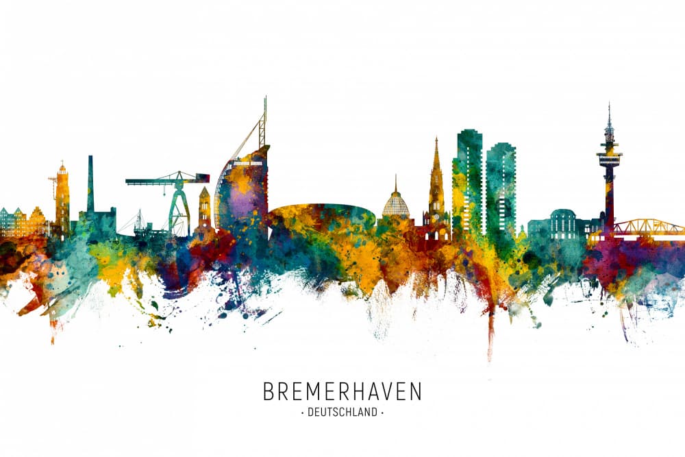 Bremerhaven Watercolor Skyline by Michael Tompsett — canvas wall art