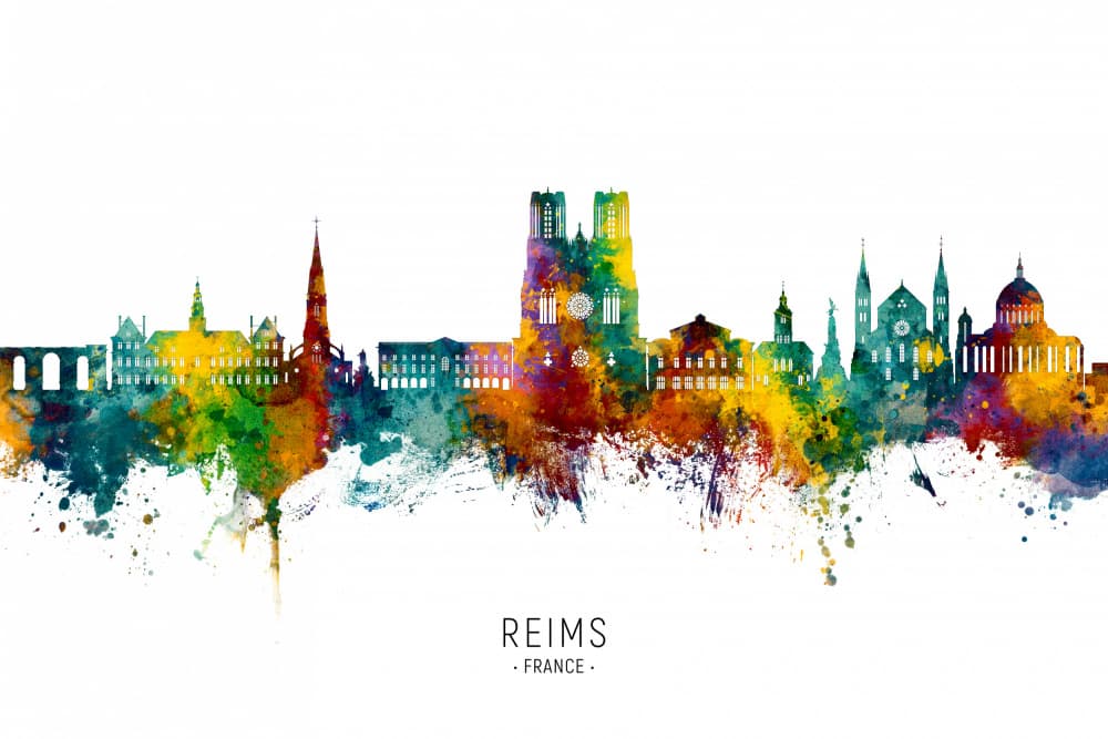 Reims Watercolor Skyline by Michael Tompsett — canvas wall art