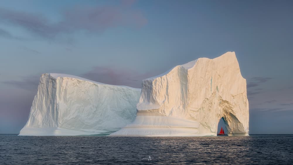 Red Sailboat Iceberg Arch by Gerald Macua — canvas wall art