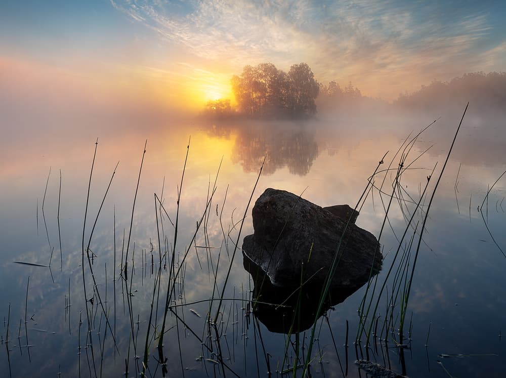 Misty Lake Sunrise by Keller — canvas wall art