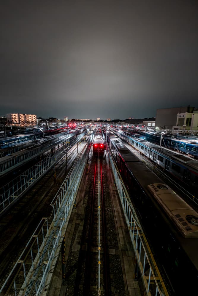 Urban Rail Yard Night by Yohei Kawashima — canvas wall art